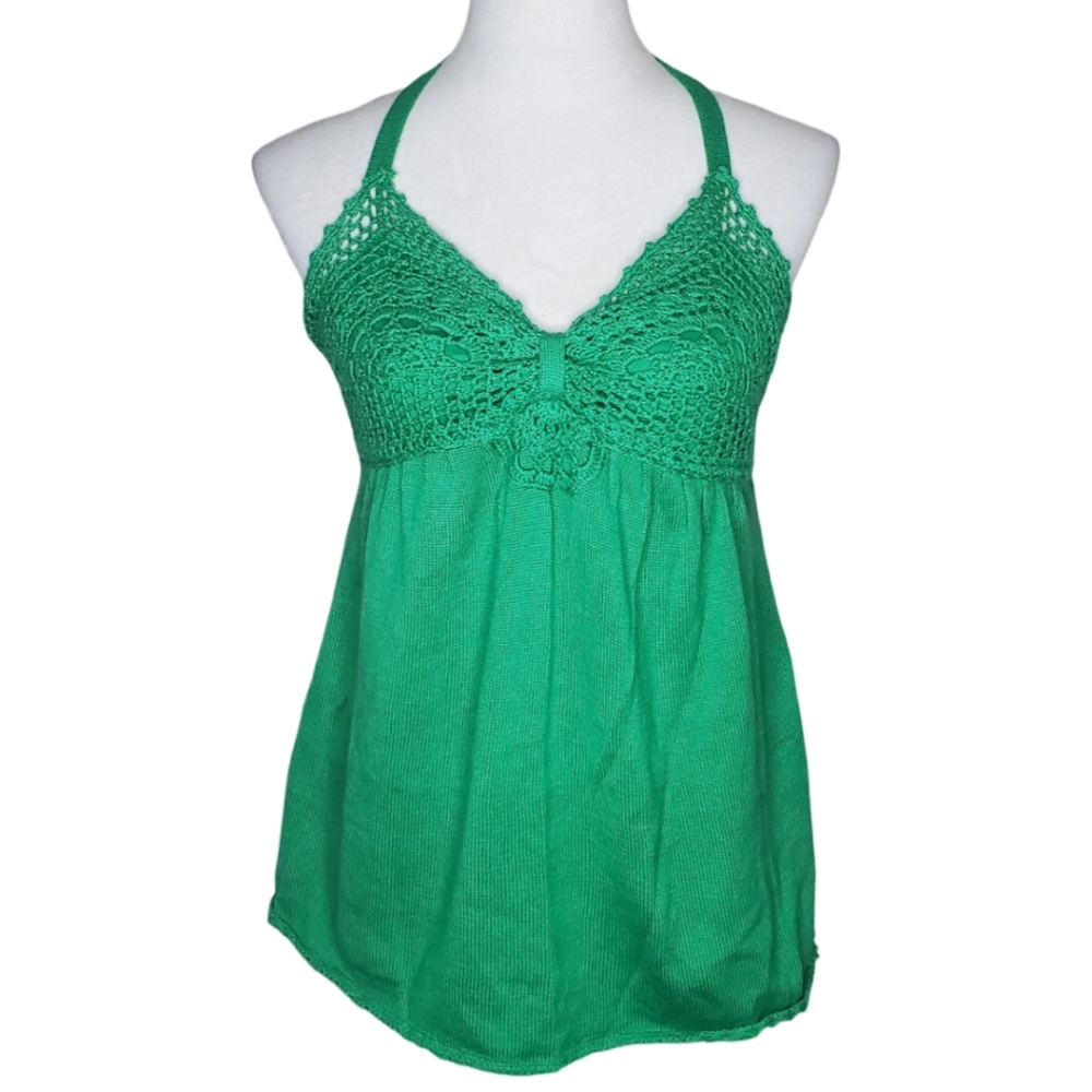 🦋XOXO Y2K Kelly Green  Crochet Knit Halter Top